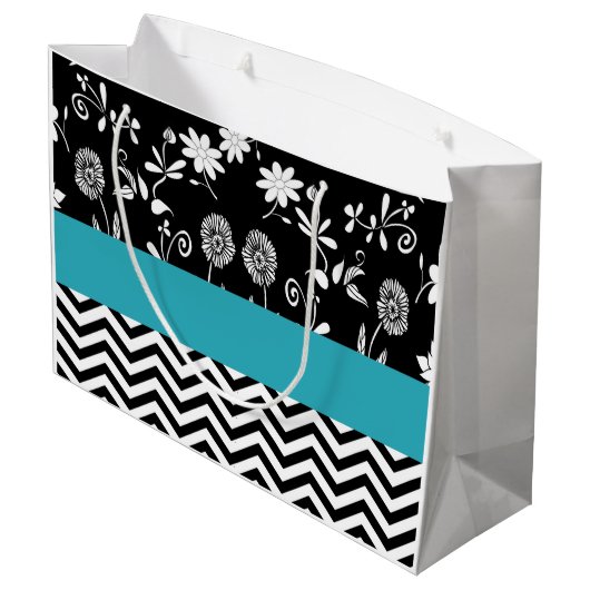 パーソナライズされたフローラとジグザグ模様 ラージペーパーバッグ (裏面アングル)