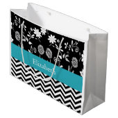 パーソナライズされたフローラとジグザグ模様 ラージペーパーバッグ (正面アングル)