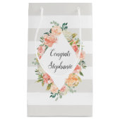 パーソナライズされたフローラとストライプパターン スモールペーパーバッグ (正面)