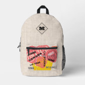 パーソナライズされたフローラとバーラップスタイリッシュデザイン文字 プリントバックパック (正面)