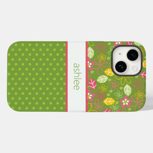 パーソナライズされたフローラと水玉模様の電話ケース Case-Mate iPhoneケース (裏面 (横))