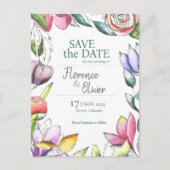 パーソナライズされたフローラの概要日付の保存 ポストカード (正面)