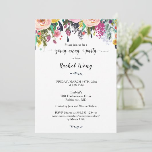 パーソナライズされたフローラの移動遠くにパーティー写真 招待状 (スタンド正面)