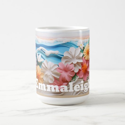 パーソナライズされたフローラアコード3Dルックビーチ コーヒーマグカップ (中央)