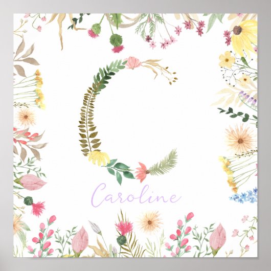 パーソナライズされたフローラアルファベットイニシャル子供部屋 ポスター (正面)