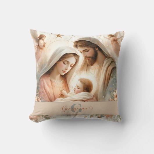 パーソナライズされたフローラウォーター色ベビーイエス出生 クッション (正面)