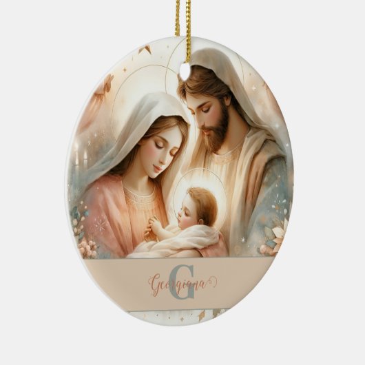 パーソナライズされたフローラウォーター色ベビーイエス出生 セラミックオーナメント (右)
