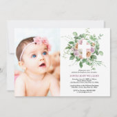パーソナライズされたフローラクロスフォトバプテスマ招待状 招待状 (正面)