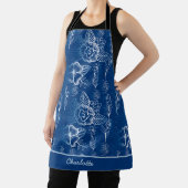 パーソナライズされたフローラシームレスパターン白 – 青 エプロン (インサイチュ)