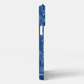 パーソナライズされたフローラシームレスパターン白 – 青 iPhoneケース (右側面)