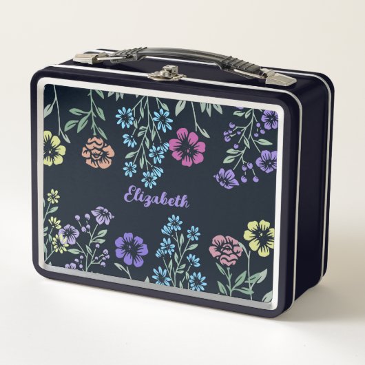 パーソナライズされたフローラデザイン メタルランチボックス (正面)