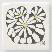 パーソナライズされたフローラデザイン（白黒） | ストーンコースター (正面)