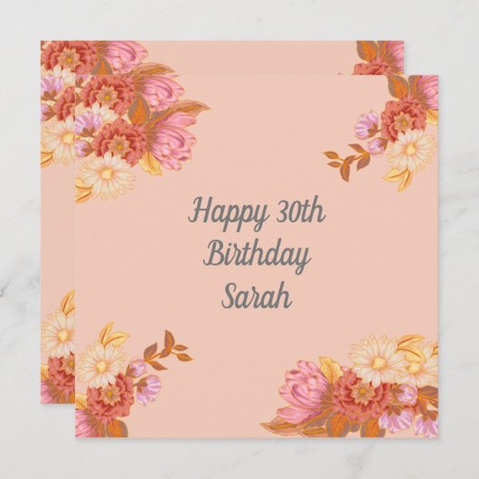 パーソナライズされたフローラハッピーバースデーカード (正面/裏面)