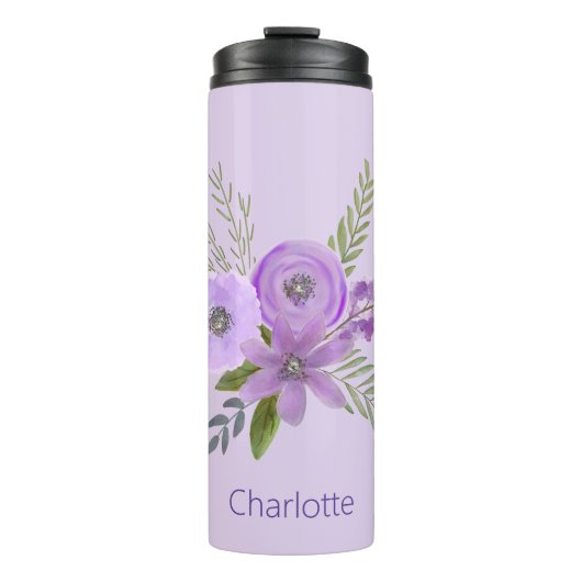 パーソナライズされたフローラバイオレットラベンダー水彩 タンブラー (正面)