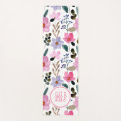 パーソナライズされたフローラピンクスクリプトイニシャル ヨガマット (正面)