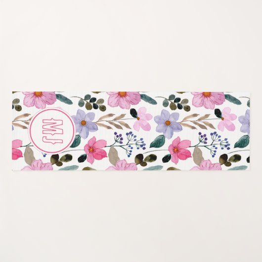 パーソナライズされたフローラピンクスクリプトイニシャル ヨガマット (正面(横))