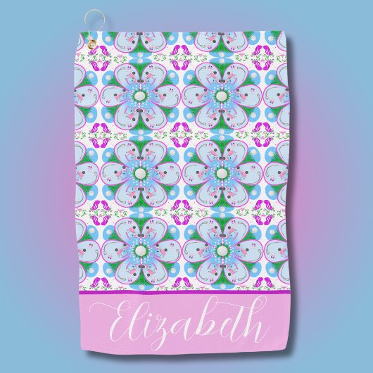 パーソナライズされたフローラピンク女子ゴルフパターン ゴルフタオル