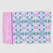 パーソナライズされたフローラピンク女子ゴルフパターン ゴルフタオル (横)