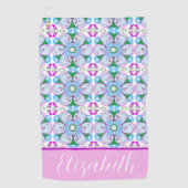 パーソナライズされたフローラピンク女子ゴルフパターン ゴルフタオル (正面)