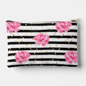 パーソナライズされたフローラブラックストライプ化粧品 アクセサリーポーチ (裏面)