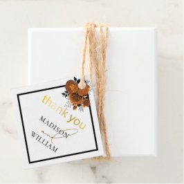 パーソナライズされたフローラブラック結婚オレンジ フェイバータグ