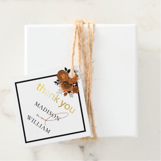 パーソナライズされたフローラブラック結婚オレンジ フェイバータグ (インサイチュ)