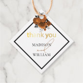 パーソナライズされたフローラブラック結婚オレンジ フェイバータグ (正面)