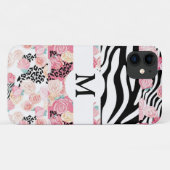 パーソナライズされたフローラブラック&ホワイトアニマルプリント Case-Mate iPhoneケース (裏面(横))