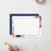 パーソナライズされたフローラブルーのピンクエレガント文具 ノートカード (正面/裏面インサイチュ)