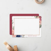 パーソナライズされたフローラブルーエレガントピンク文房具N ノートカード (正面/裏面インサイチュ)
