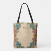 パーソナライズされたフローラモダンベージュブルーオレンジ トートバッグ (裏面)