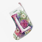 パーソナライズされたフローラモノグラムバラとデイジー スモールクリスマスストッキング (裏面 (吊り時))