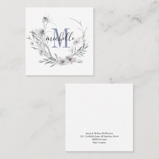 パーソナライズされたフローラモノグラム スクエア名刺 (正面/裏面)