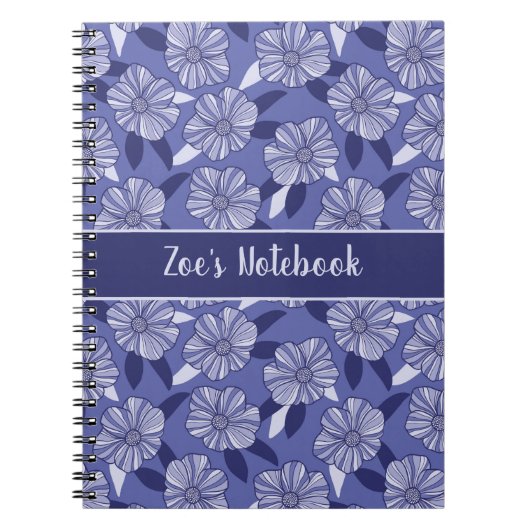 パーソナライズされたフローララインアート名 ノートブック (正面)