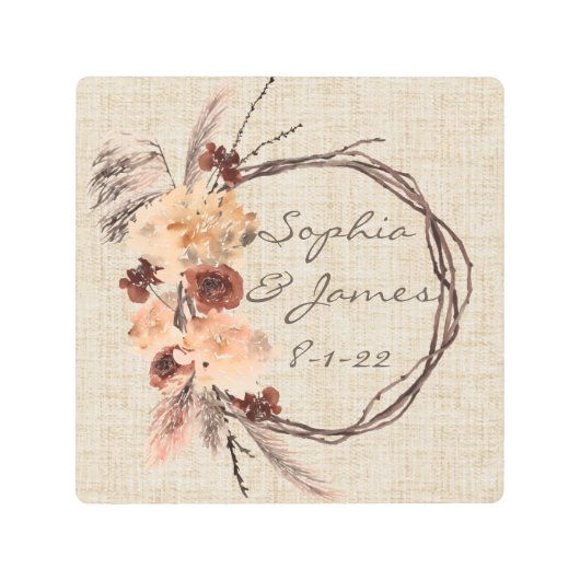 パーソナライズされたフローラリース – 暖か素朴 メタルプリント (正面)