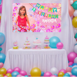 パーソナライズされたフローラ写真ハッピーバースデー 横断幕