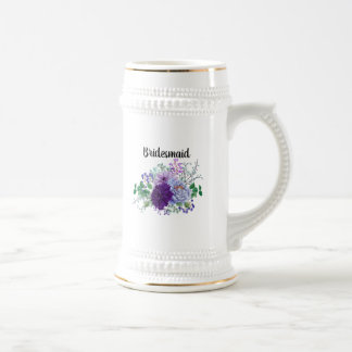 パーソナライズされたフローラ名ブリデスメイドメイド・オブ・オーナー(花嫁付き添い人) ビールジョッキ