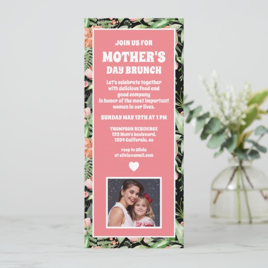 パーソナライズされたフローラ母の日ブランチ写真 招待状 (スタンド正面)