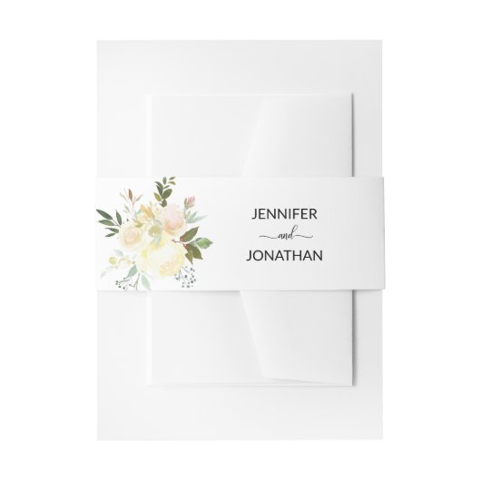 パーソナライズされたフローラ水彩アイボリーピンク結婚ズ 招待状ベリーバンド (正面例)