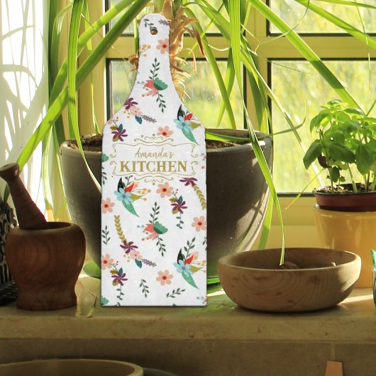 パーソナライズされたフローラ水彩キッチン カッティングボード