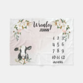 パーソナライズされたフローラ牛の月次マイルストーンブランケット フリースブランケット (正面(横))