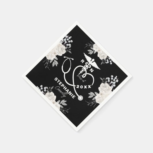 パーソナライズされたフローラ看護学校卒業 スタンダードカクテルナプキン (角)