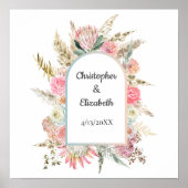 パーソナライズされたフローラ結婚の記念日の日付 ポスター (正面)