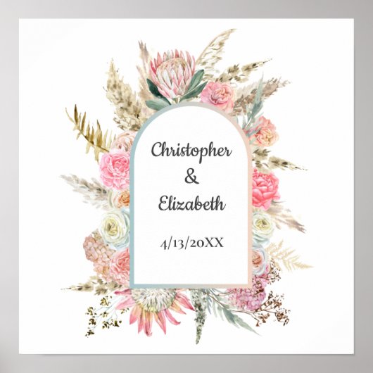 パーソナライズされたフローラ結婚の記念日の日付 ポスター (正面)