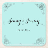 パーソナライズされたフローラ結婚モノグラム スクエアペーパーコースター (正面)
