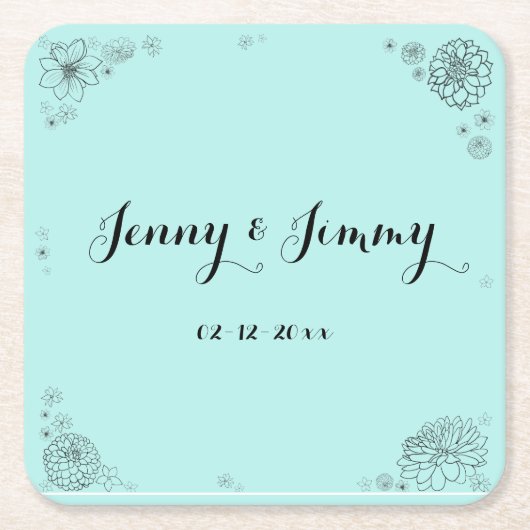 パーソナライズされたフローラ結婚モノグラム スクエアペーパーコースター (正面)