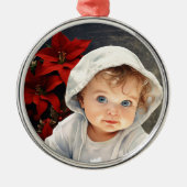 パーソナライズされたフローラ背景クリスマス飾り メタルオーナメント (正面)