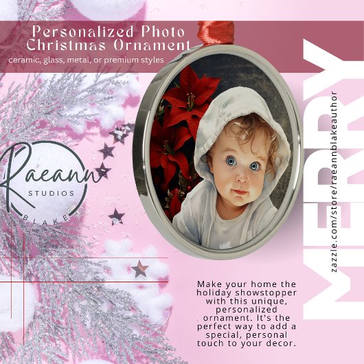 パーソナライズされたフローラ背景クリスマス飾り メタルオーナメント