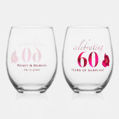 パーソナライズされたフローラ60周年記念結婚贈物 ステムなしワイングラス (裏面)