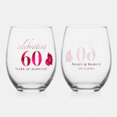 パーソナライズされたフローラ60周年記念結婚贈物 ステムなしワイングラス (正面)